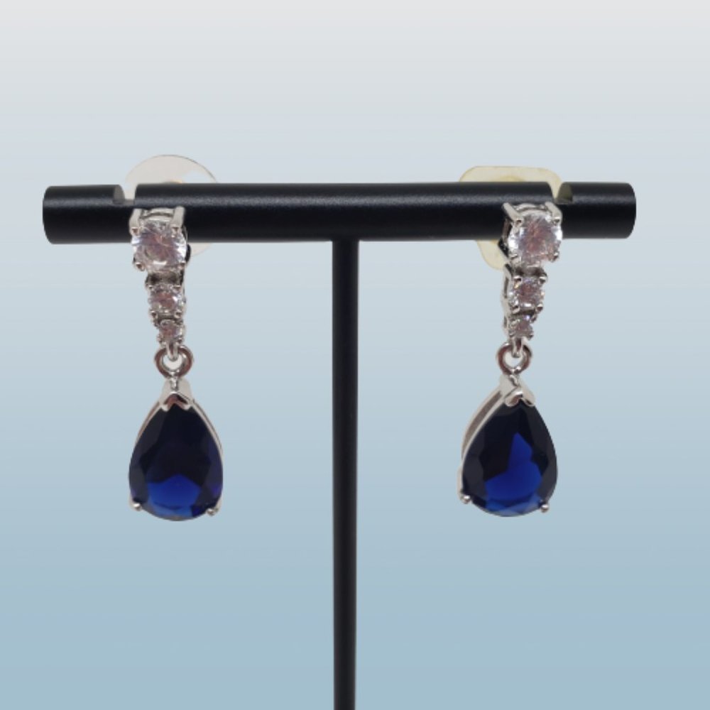 Blue Simulated Sapphire Pear Cut Drop Earrings